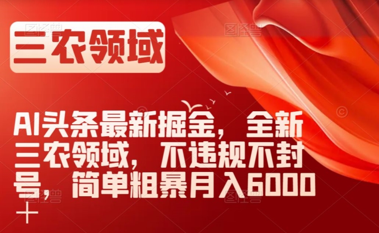 AI头条最新掘金，全新三农领域，不违规不封号，简单粗暴月入6000＋【揭秘】-赚钱驿站