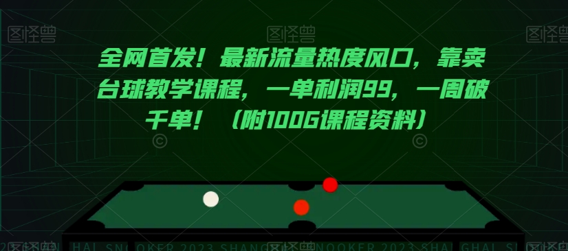 全网首发！最新流量热度风口，靠卖台球教学课程，一单利润99，一周破千单！（附100G课程资料）-赚钱驿站