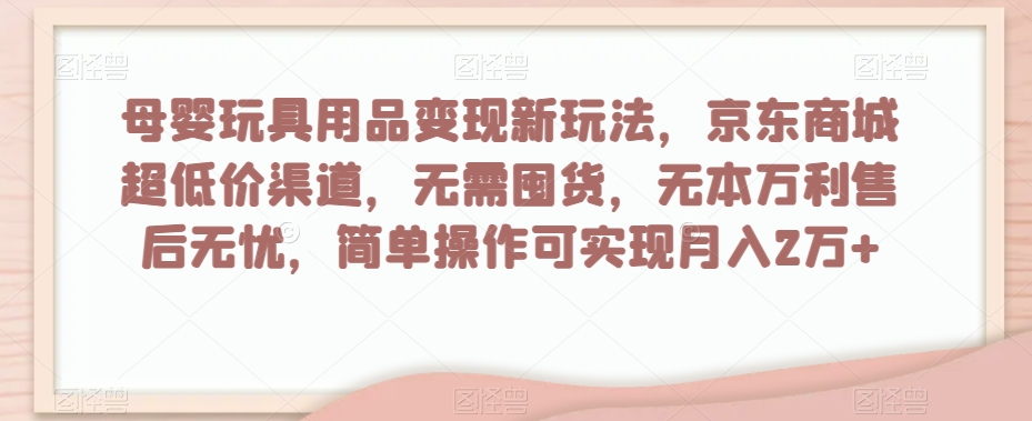 母婴玩具用品变现新玩法，京东商城超低价渠道，简单操作可实现月入2万+【揭秘】-赚钱驿站