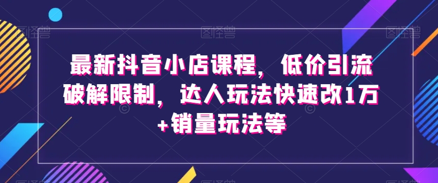 最新抖音小店课程，低价引流破解限制，达人玩法快速改1万+销量玩法等-赚钱驿站