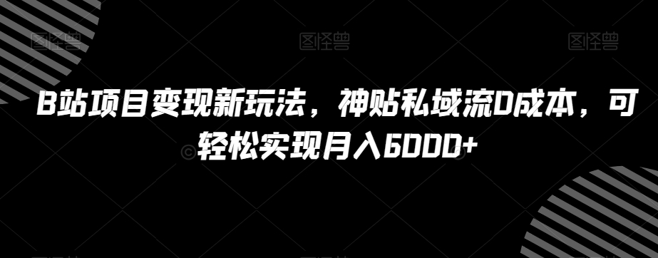 B站项目变现新玩法，神贴私域流0成本，可轻松实现月入6000+【揭秘】-赚钱驿站