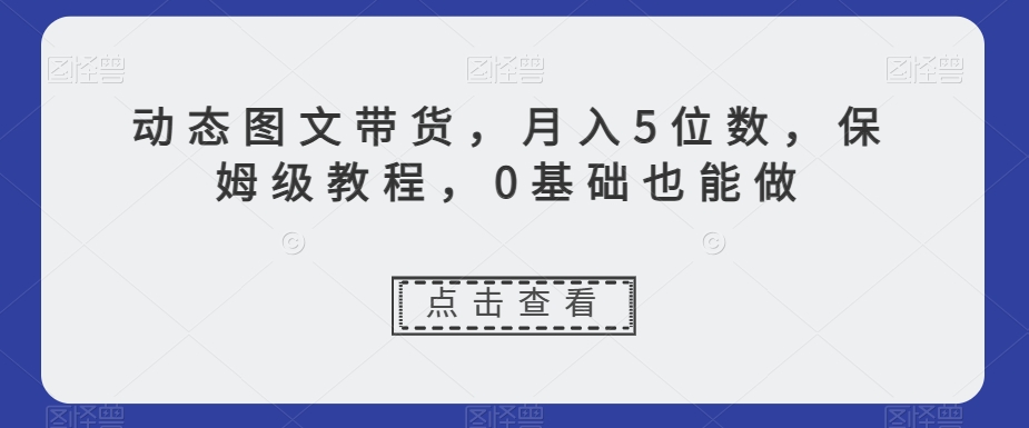 动态图文带货，月入5位数，保姆级教程，0基础也能做【揭秘】-赚钱驿站