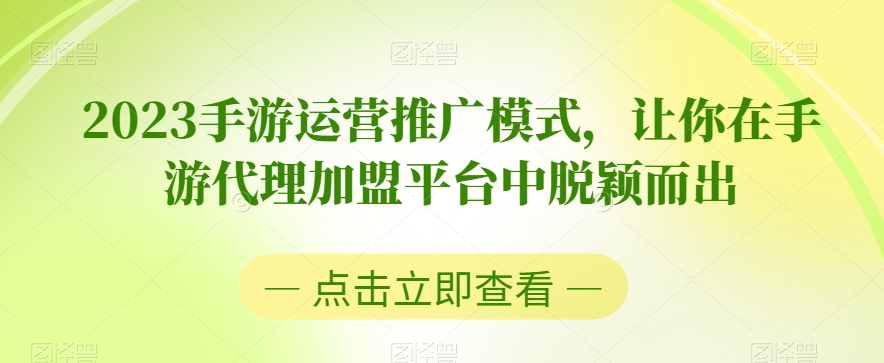 2023手游运营推广模式，让你在手游代理加盟平台中脱颖而出-赚钱驿站