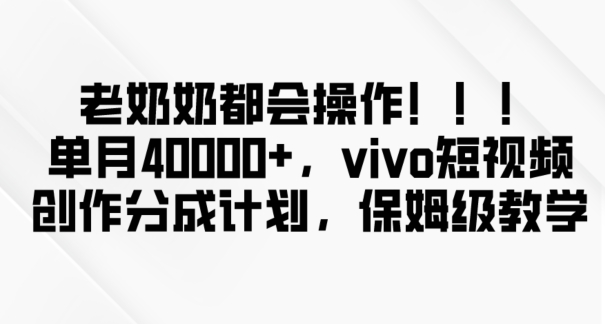 老奶奶都会操作，新平台无脑操作，单月40000+，vivo短视频创作分成计划【揭秘】-赚钱驿站