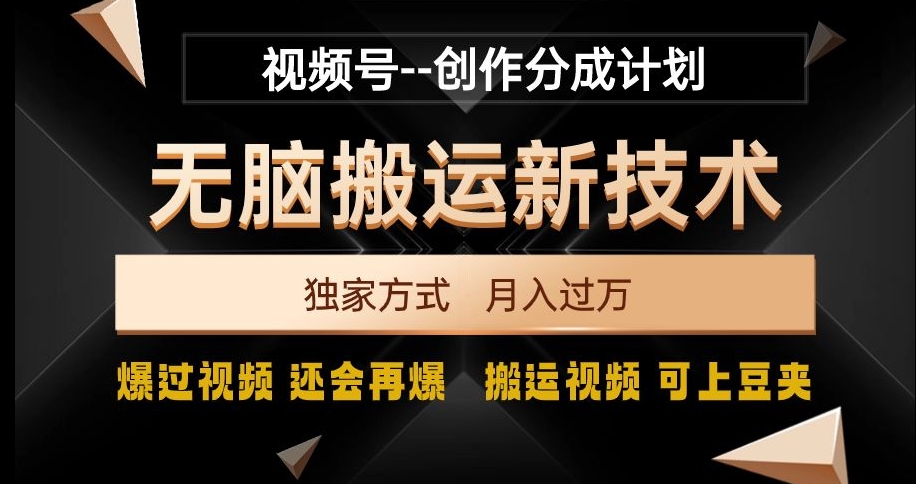 视频号无脑搬运新技术，破原创壕流量，独家方式，爆过视频，还会再爆【揭秘】-赚钱驿站