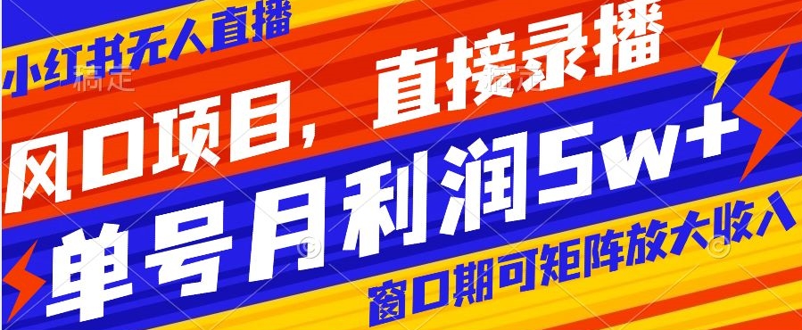 风口项目，小红书无人直播带货，直接录播，可矩阵，月入5w+【揭秘】-赚钱驿站