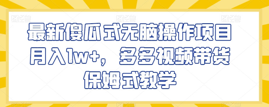 最新傻瓜式无脑操作项目月入1w+，多多视频带货保姆式教学【揭秘】-赚钱驿站