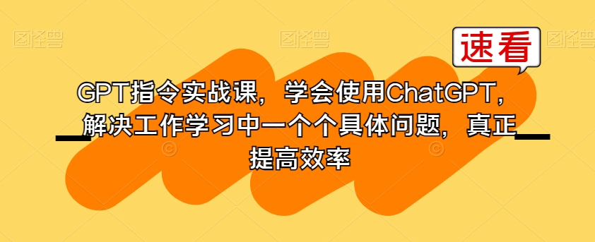 GPT指令实战课，学会使用ChatGPT，解决工作学习中一个个具体问题，真正提高效率-赚钱驿站