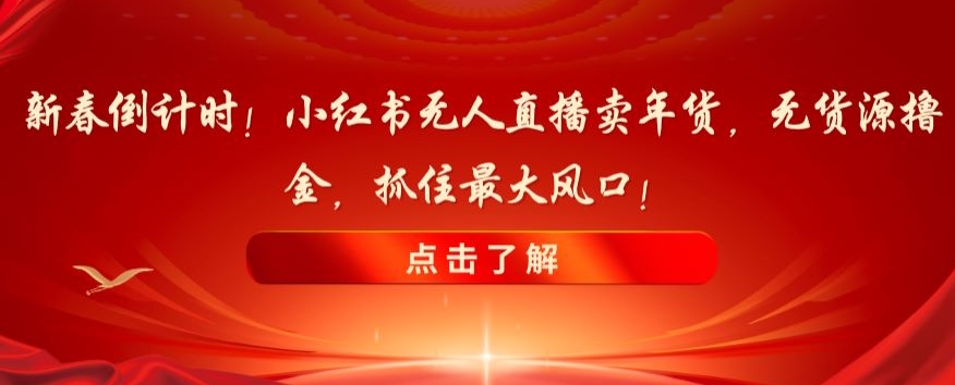 新春倒计时！小红书无人直播卖年货，无货源撸金，抓住最大风口【揭秘】-赚钱驿站