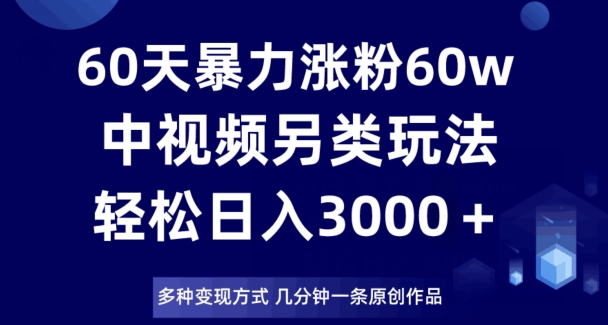 60天暴力涨粉60W，中视频另类玩法，日入3000＋，几分钟一条原创作品多种变现方式-赚钱驿站