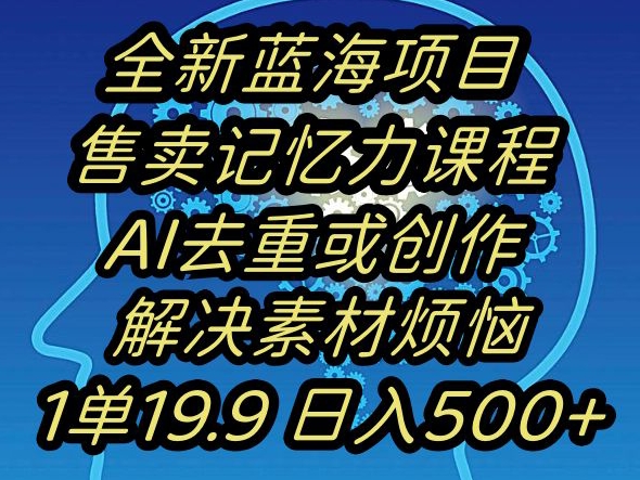 蓝海项目记忆力提升，AI去重，一单19.9日入500+【揭秘】-赚钱驿站