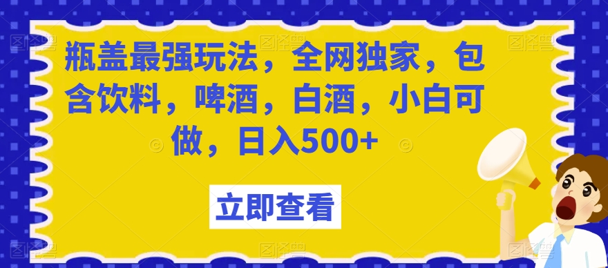 瓶盖最强玩法，全网独家，包含饮料，啤酒，白酒，小白可做，日入500+【揭秘】-赚钱驿站