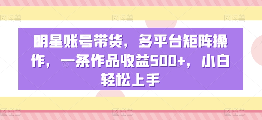 明星账号带货，多平台矩阵操作，一条作品收益500+，小白轻松上手【揭秘】-赚钱驿站