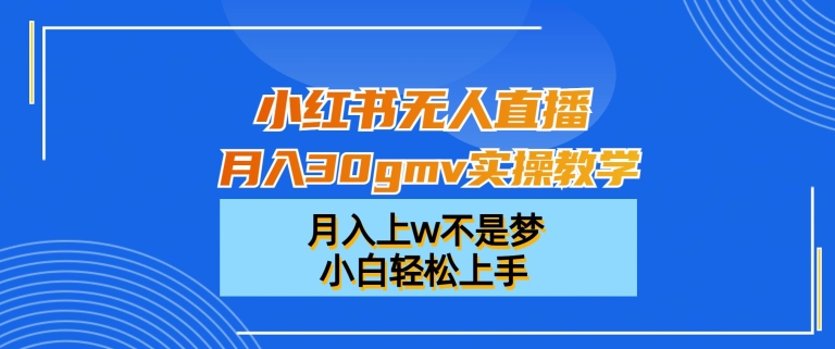 小红书无人直播月入30gmv实操教学，月入上w不是梦，小白轻松上手【揭秘】-赚钱驿站