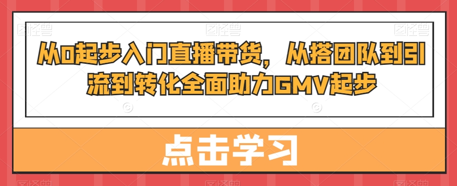 从0起步入门直播带货，​从搭团队到引流到转化全面助力GMV起步-赚钱驿站