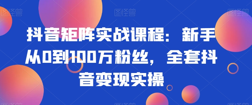 抖音矩阵实战课程：新手从0到100万粉丝，全套抖音变现实操-赚钱驿站