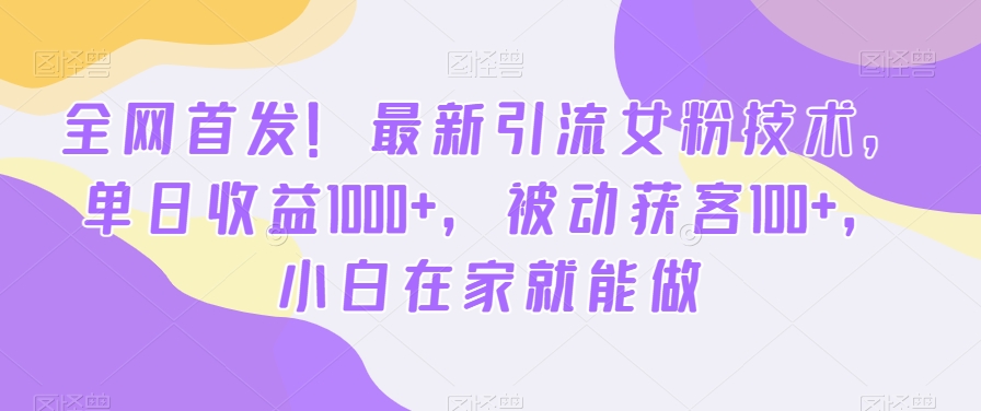 全网首发！最新引流女粉技术，单日收益1000+，被动获客100+，小白在家就能做【揭秘】-赚钱驿站