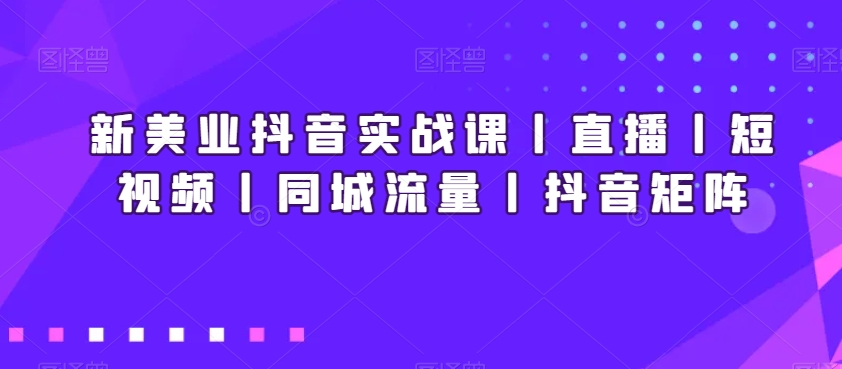 新美业抖音实战课丨直播丨短视频丨同城流量丨抖音矩阵-赚钱驿站