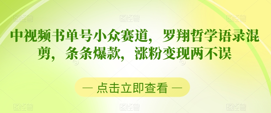 中视频书单号小众赛道，罗翔哲学语录混剪，条条爆款，涨粉变现两不误【揭秘】-赚钱驿站