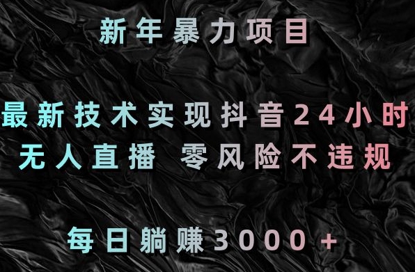 新年暴力项目，最新技术实现抖音24小时无人直播，零风险不违规，每日躺赚3000＋【揭秘】-赚钱驿站