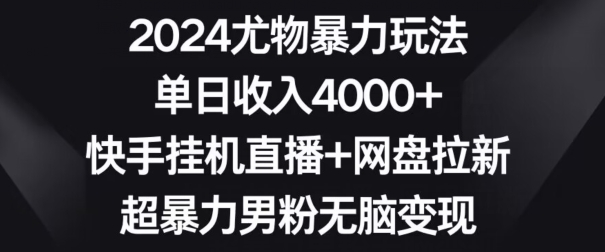 2024尤物暴力玩法，单日收入4000+，快手挂机直播+网盘拉新，超暴力男粉无脑变现【揭秘】-赚钱驿站