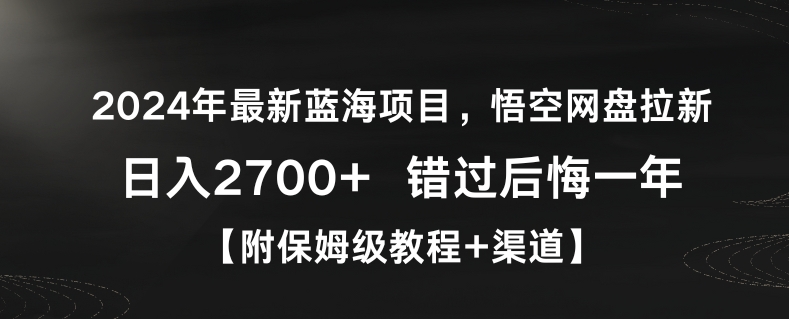 2024年最新蓝海项目，悟空网盘拉新，日入2700+错过后悔一年【附保姆级教程+渠道】【揭秘】-赚钱驿站