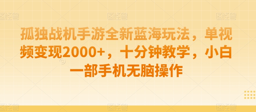 孤独战机手游全新蓝海玩法，单视频变现2000+，十分钟教学，小白一部手机无脑操作【揭秘】-赚钱驿站