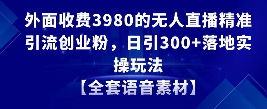 外面收费3980的无人直播精准引流创业粉，日引300+落地实操玩法【全套语音素材】【揭秘】-赚钱驿站