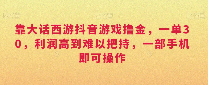 靠大话西游抖音游戏撸金，一单30，利润高到难以把持，一部手机即可操作，日入3000+【揭秘】-赚钱驿站