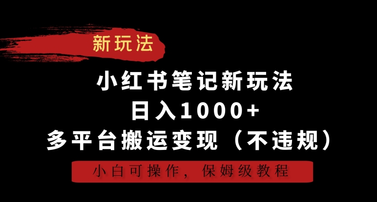 小红书笔记新玩法，日入1000+，多平台搬运变现（不违规），小白可操作，保姆级教程【揭秘】-赚钱驿站