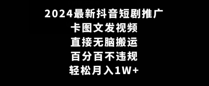 2024最新抖音短剧推广，卡图文发视频，直接无脑搬，百分百不违规，轻松月入1W+【揭秘】-赚钱驿站