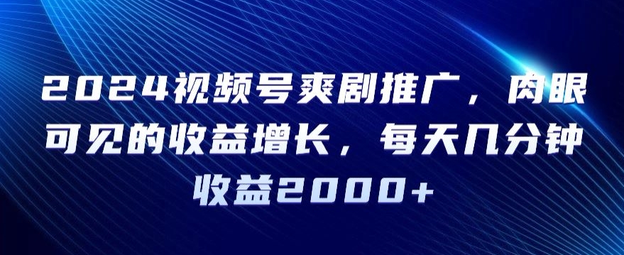 2024视频号爽剧推广，肉眼可见的收益增长，每天几分钟收益2000+【揭秘】-赚钱驿站