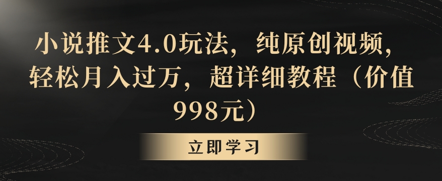 小说推文4.0玩法，纯原创视频，轻松月入过万，超详细教程（价值998元）【揭秘】-赚钱驿站