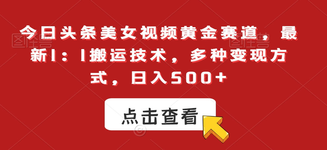 今日头条美女视频黄金赛道，最新1：1搬运技术，多种变现方式，日入500+【揭秘】-赚钱驿站