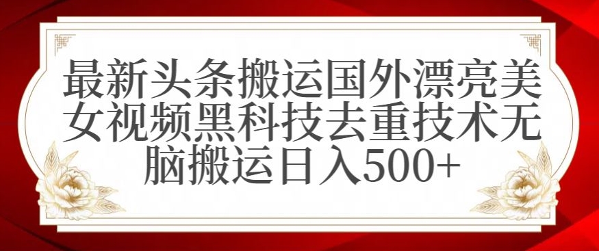 最新头条搬运国外漂亮美女视频黑科技去重技术无脑搬运日入500+【揭秘】-赚钱驿站