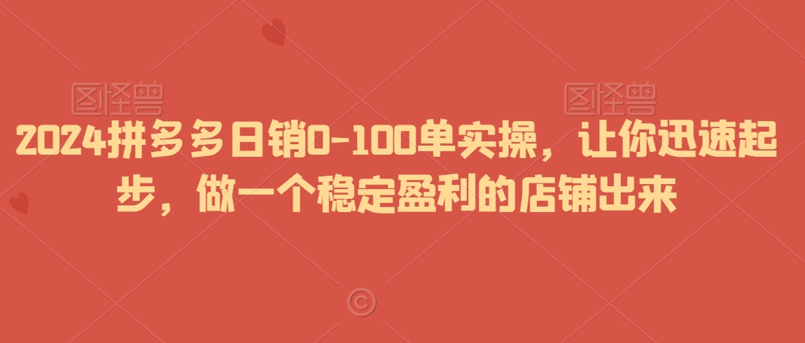 2024拼多多日销0-100单实操，让你迅速起步，做一个稳定盈利的店铺出来-赚钱驿站