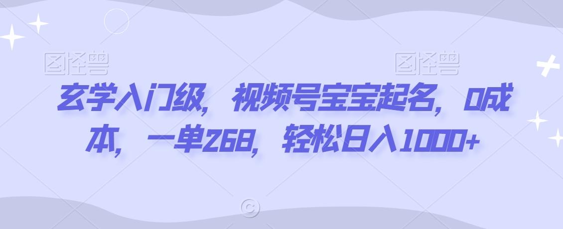 玄学入门级，视频号宝宝起名，0成本，一单268，轻松日入1000+【揭秘】-赚钱驿站