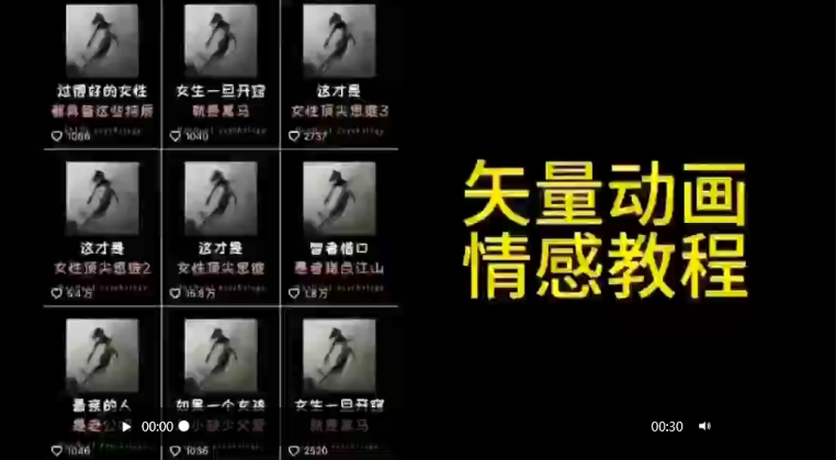 矢量动画情感教程：高点赞涨粉，适合情感、思维、创业教育等赛道-赚钱驿站