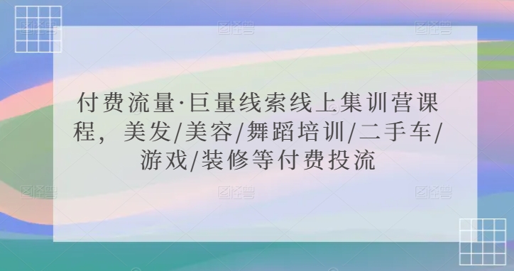 付费流量·巨量线索线上集训营课程，美发/美容/舞蹈培训/二手车/游戏/装修等付费投流-赚钱驿站