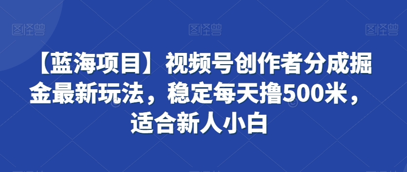 【蓝海项目】视频号创作者分成掘金最新玩法，稳定每天撸500米，适合新人小白【揭秘】-赚钱驿站