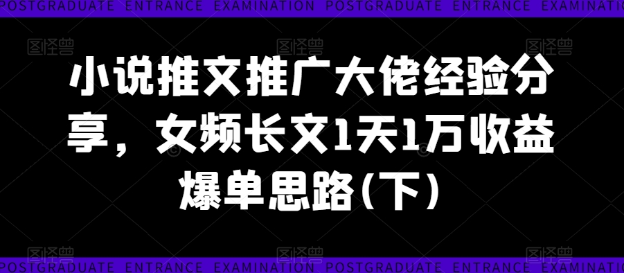 小说推文推广大佬经验分享，女频长文1天1万收益爆单思路(下)-赚钱驿站