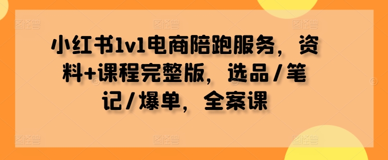 小红书1v1电商陪跑服务，资料+课程完整版，选品/笔记/爆单，全案课-赚钱驿站