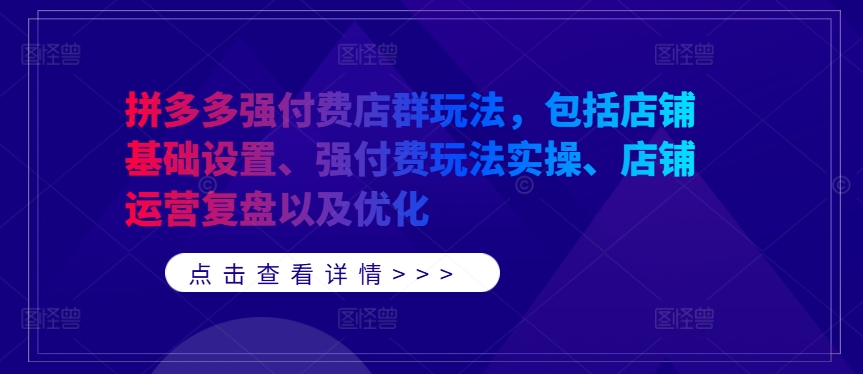 拼多多强付费店群玩法，包括店铺基础设置、强付费玩法实操、店铺运营复盘以及优化-赚钱驿站