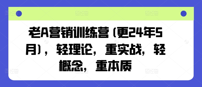 老A营销训练营(更24年9月)，轻理论，重实战，轻概念，重本质-赚钱驿站