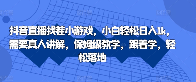 抖音直播找茬小游戏，小白轻松日入1k，需要真人讲解，保姆级教学，跟着学，轻松落地【揭秘】-赚钱驿站