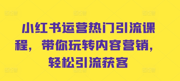 小红书运营热门引流课程，带你玩转内容营销，轻松引流获客-赚钱驿站