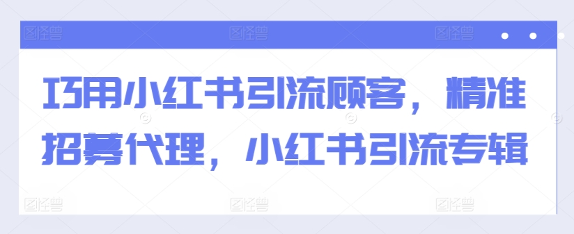 巧用小红书引流顾客，精准招募代理，小红书引流专辑-赚钱驿站