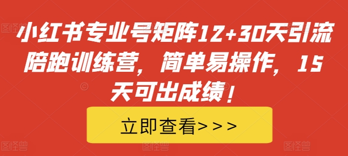 小红书专业号矩阵12+30天引流陪跑训练营，简单易操作，15天可出成绩!-赚钱驿站