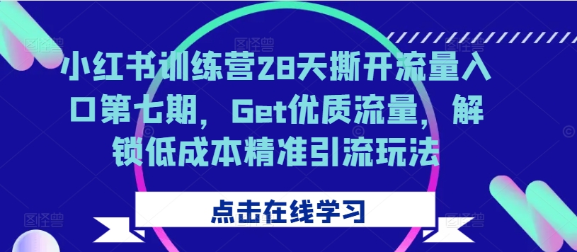 小红书训练营28天撕开流量入口第七期，Get优质流量，解锁低成本精准引流玩法-赚钱驿站