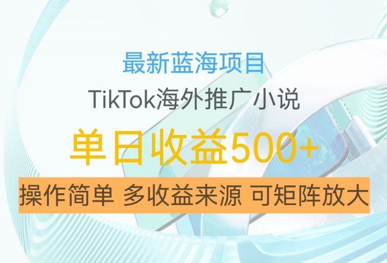 最新蓝海项目，利用tiktok海外推广小说赚钱佣金，简单易学，日入500+，可矩阵放大【揭秘】-赚钱驿站